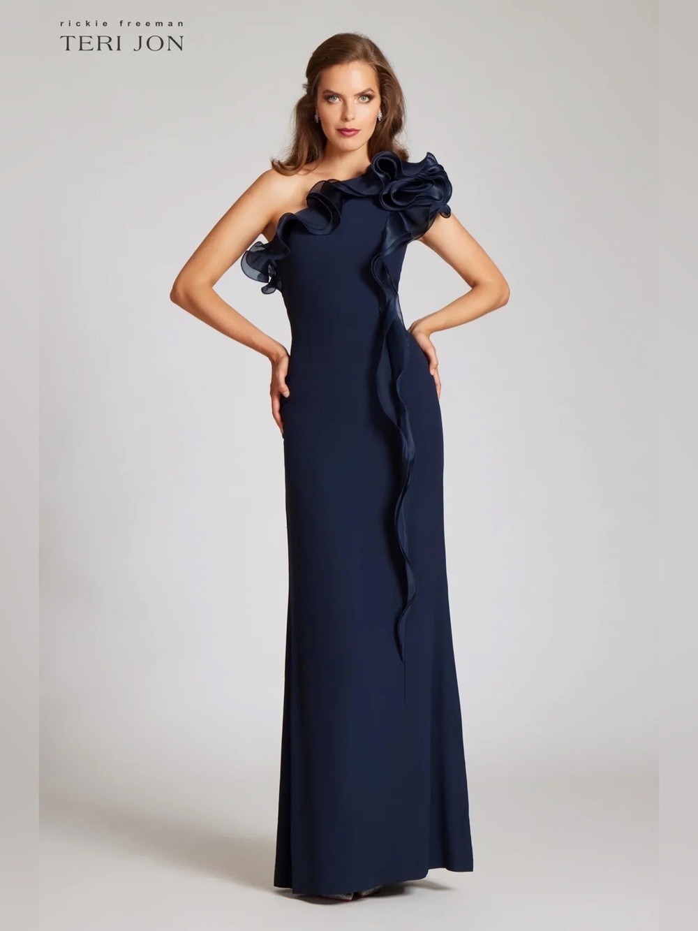 Teri Jon - One-Shoulder Gown with Cascading Ruffle Detail